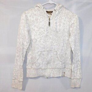 Groggy Cream Tan romantic Pattern Full Zip Hoodie Womens XS